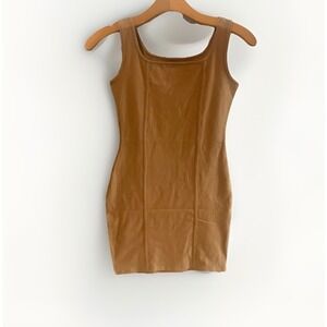 Bodycon Tan Beige Stretch Fitted Sleeveless Casual Party Mini Dress -Size S -New